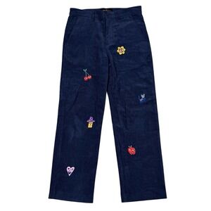 Teddy Fresh Applique Pants Mens 28 (31x29) Navy Corduroy Embroidered Hipster